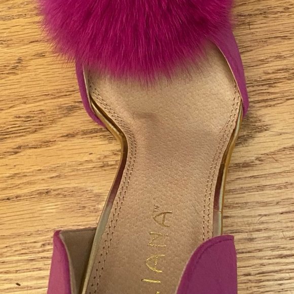 Purple Selina High Heel Stiletto with Rabbit Fur Pom Pom by Liliana Size 10 - Picture 3 of 5